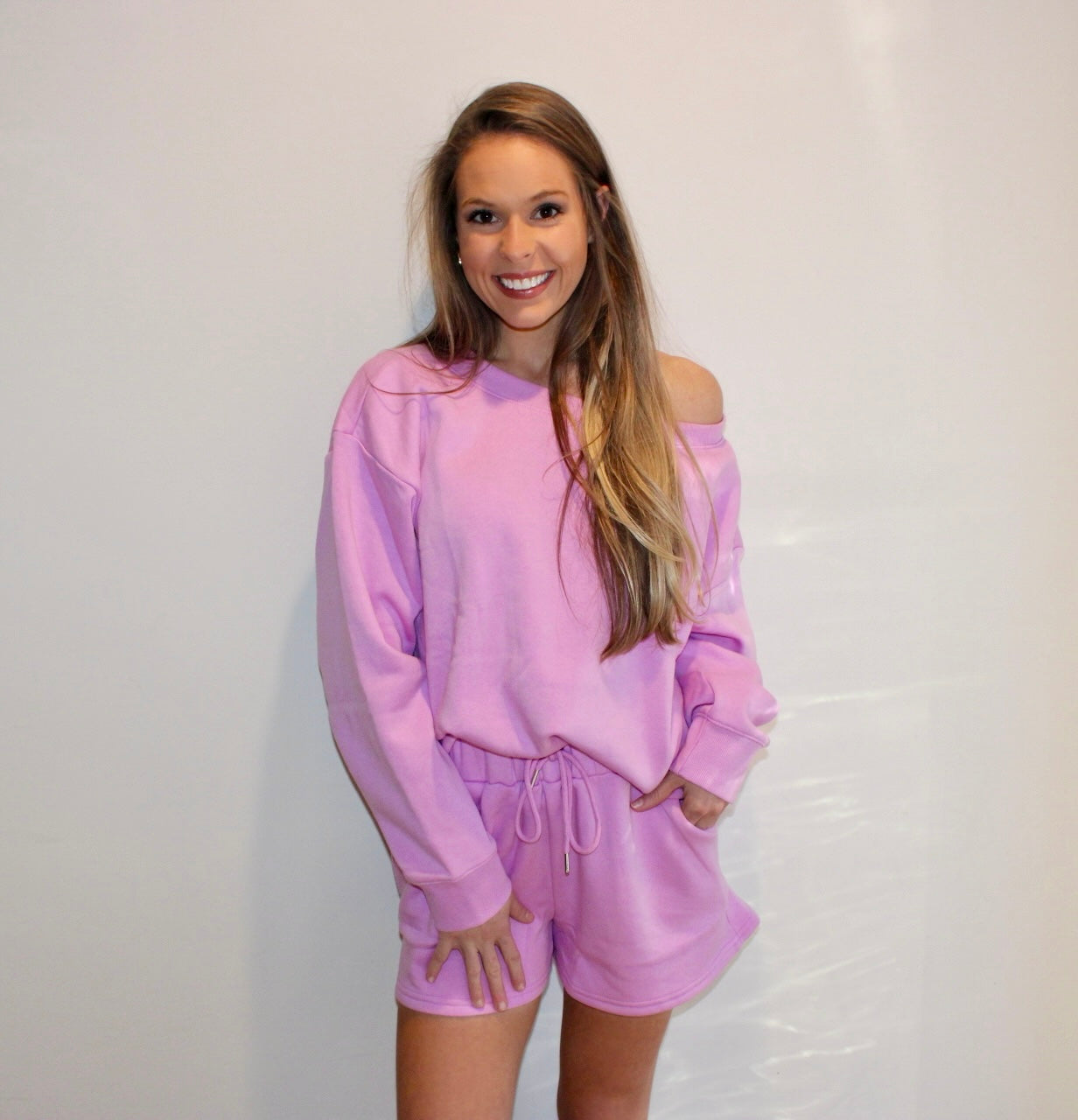 Boat Neck Sweatshirt & Shorts Set