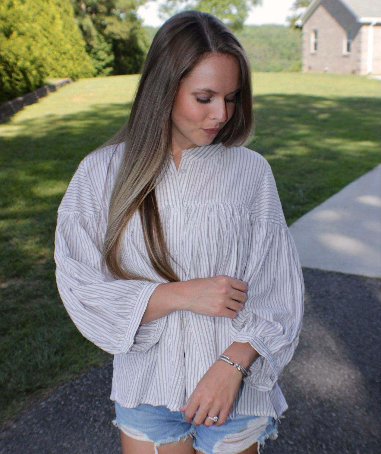 MULTI STRIPE RELAXED FIT BUTTONS DOWN BLOUSE TOP