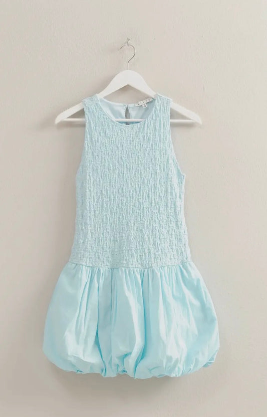 Mixed Fabric Sleeveless Bubble Hem Mini Dress