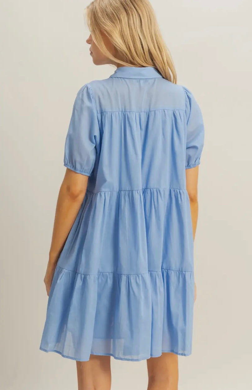 Cotton Voile Puff Sleeve Tiered Dress