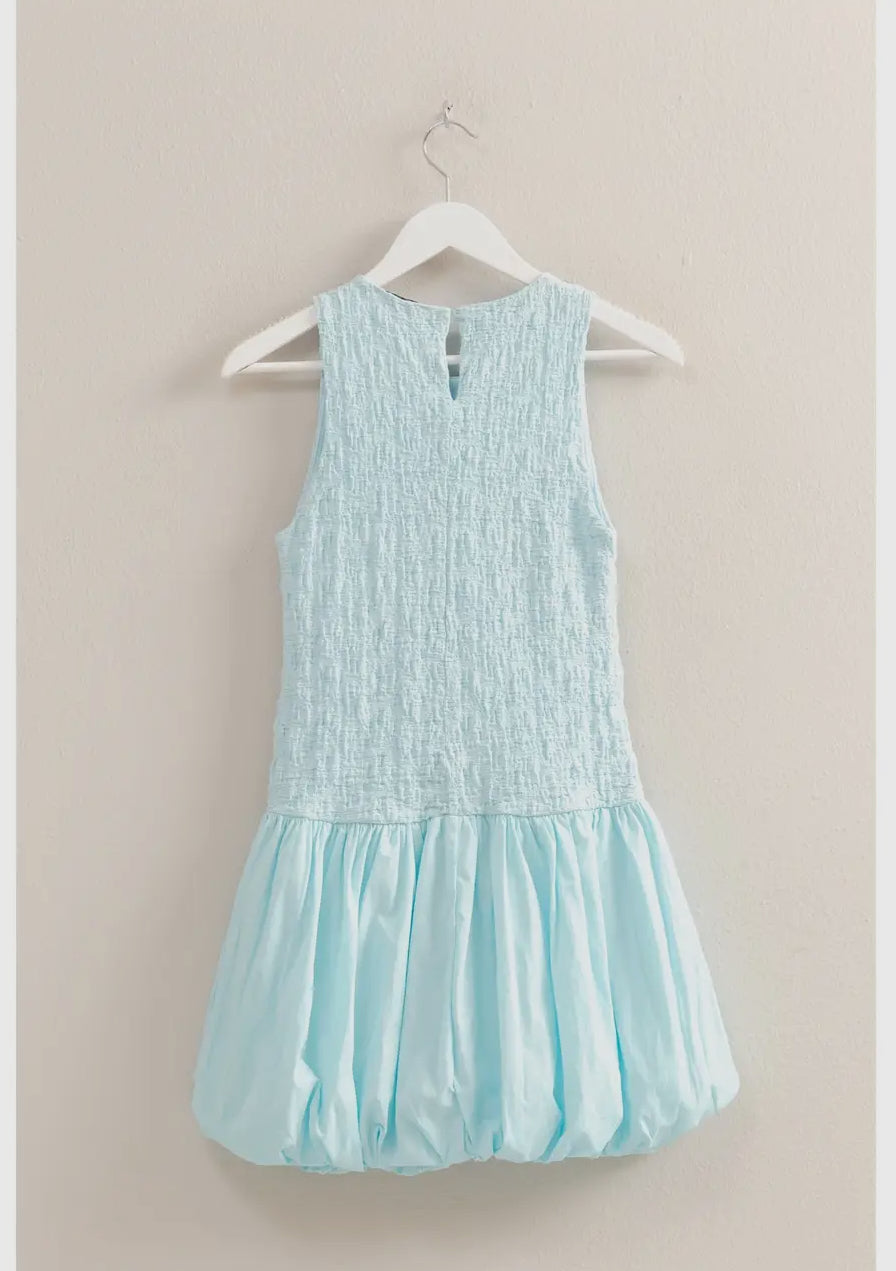 Mixed Fabric Sleeveless Bubble Hem Mini Dress