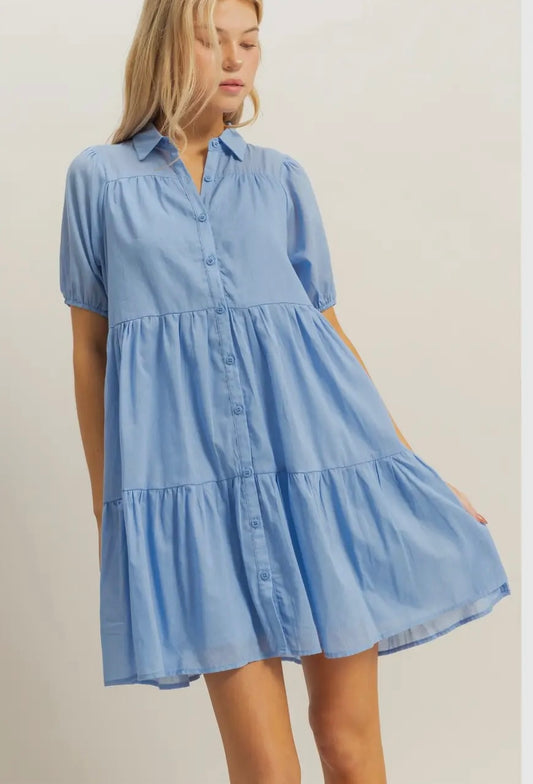 Cotton Voile Puff Sleeve Tiered Dress