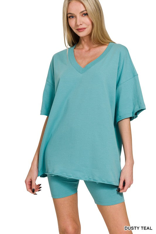 V-NECK TOP & BIKER SHORTS SET