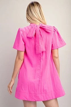 Mock Neck Back Tie A Line Mini Dress