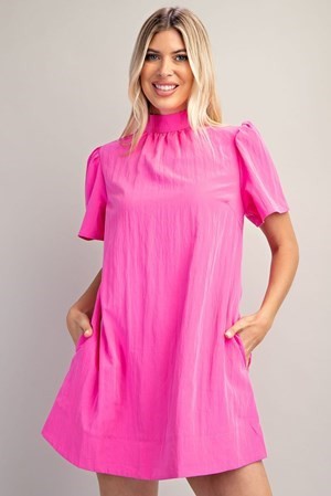 Mock Neck Back Tie A Line Mini Dress