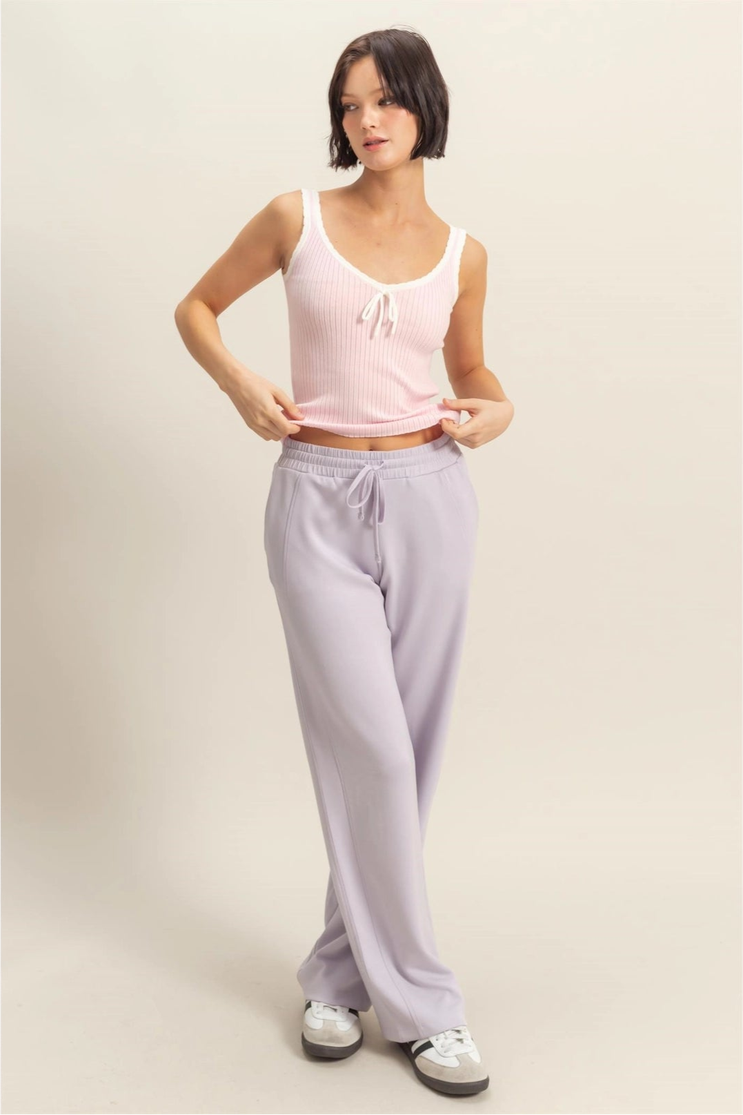 High-Waist Drawstring Straight-Cut Pants