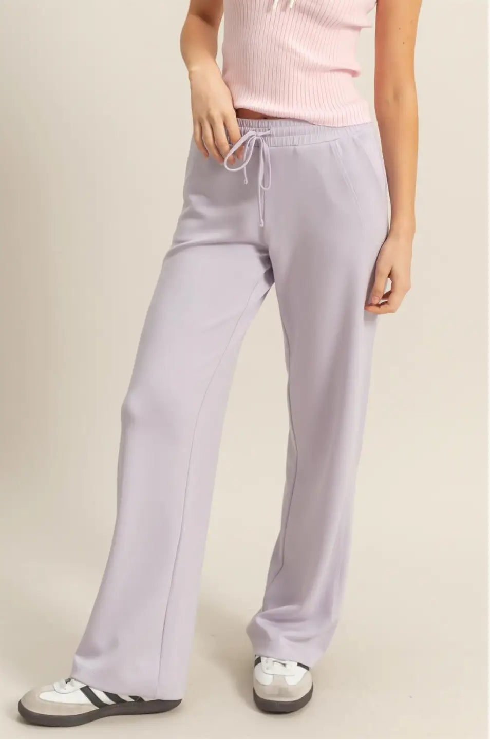 High-Waist Drawstring Straight-Cut Pants