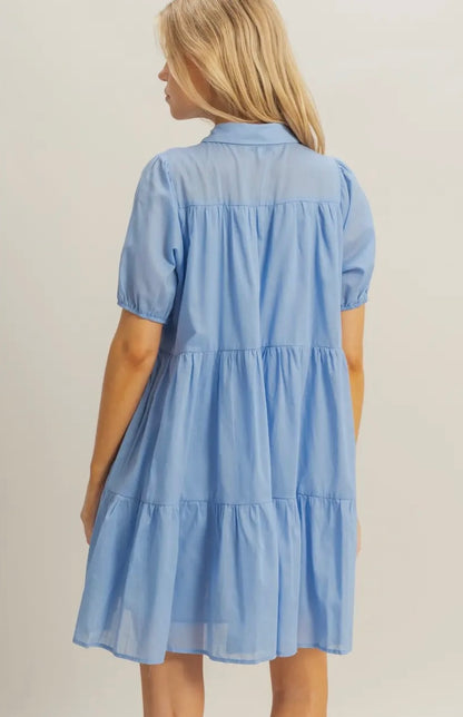 Cotton Voile Puff Sleeve Tiered Dress