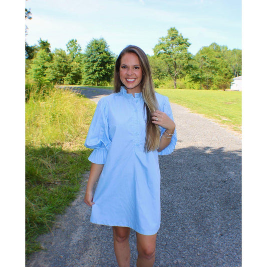 Baby Blue Pleated Dress - Shop5thStreet