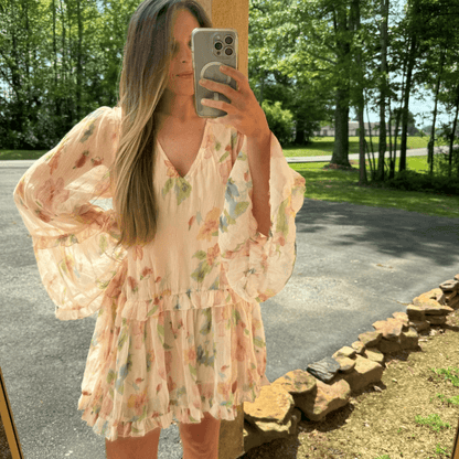 Floral V-Neck Mini Dress - Shop5thStreet