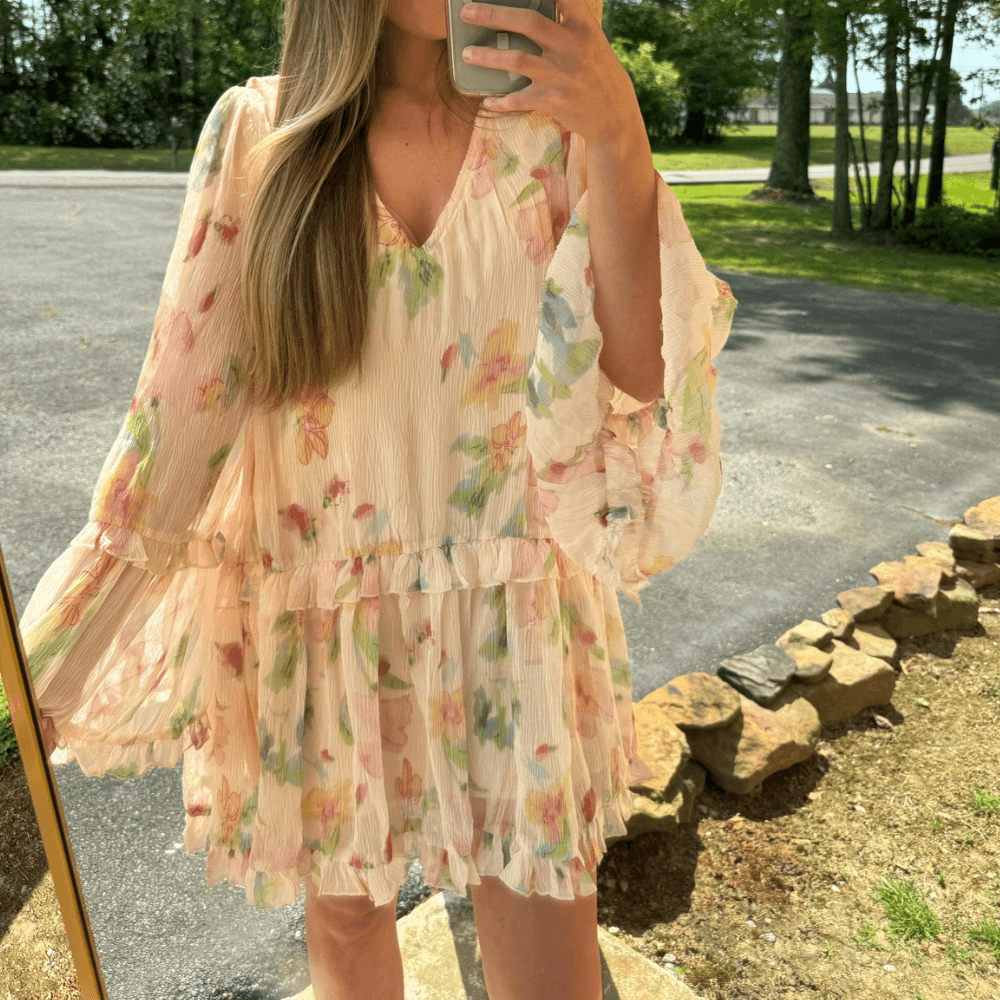 Floral V-Neck Mini Dress - Shop5thStreet