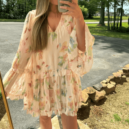 Floral V-Neck Mini Dress - Shop5thStreet