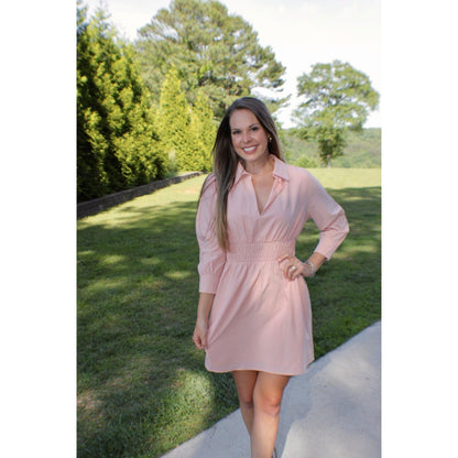 Peach Collared V-Neck Dress - Shop5thStreet